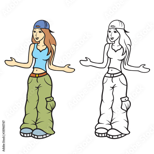 Cartoon illustration of a girl posing in funky style
