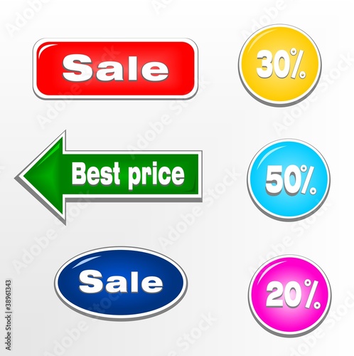 Set of vector sale tickets, labels, stamps