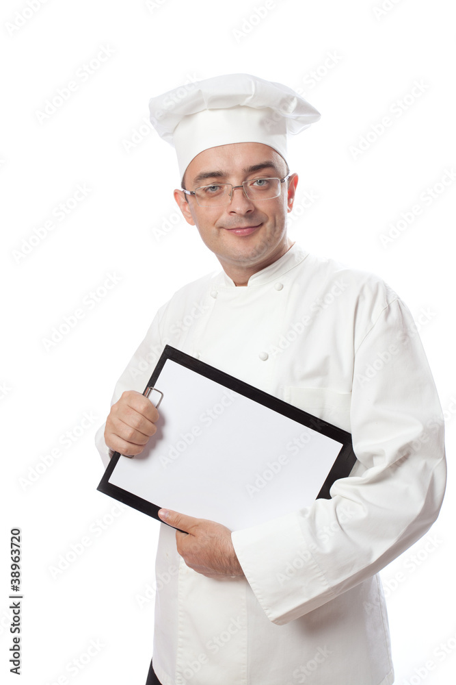 Chief cook showing menu Chief cook showing menu