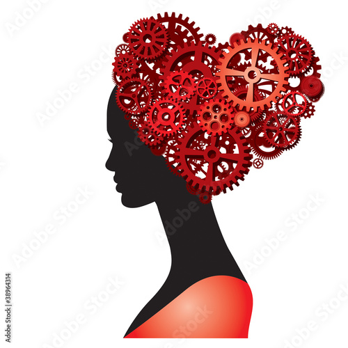 Heart shaped hair woman contour profile