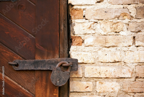 old lock and bricks