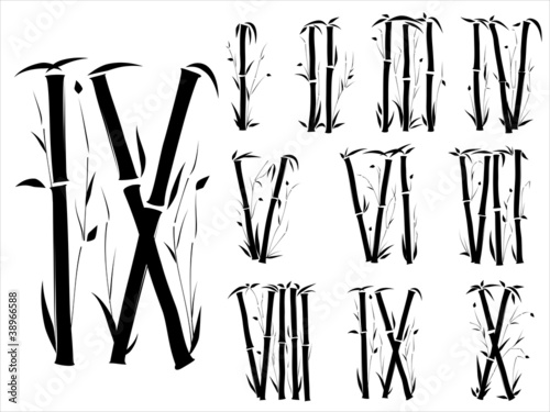 Bamboo alphabet(Roman numerals)  font in asian style(Part 3)