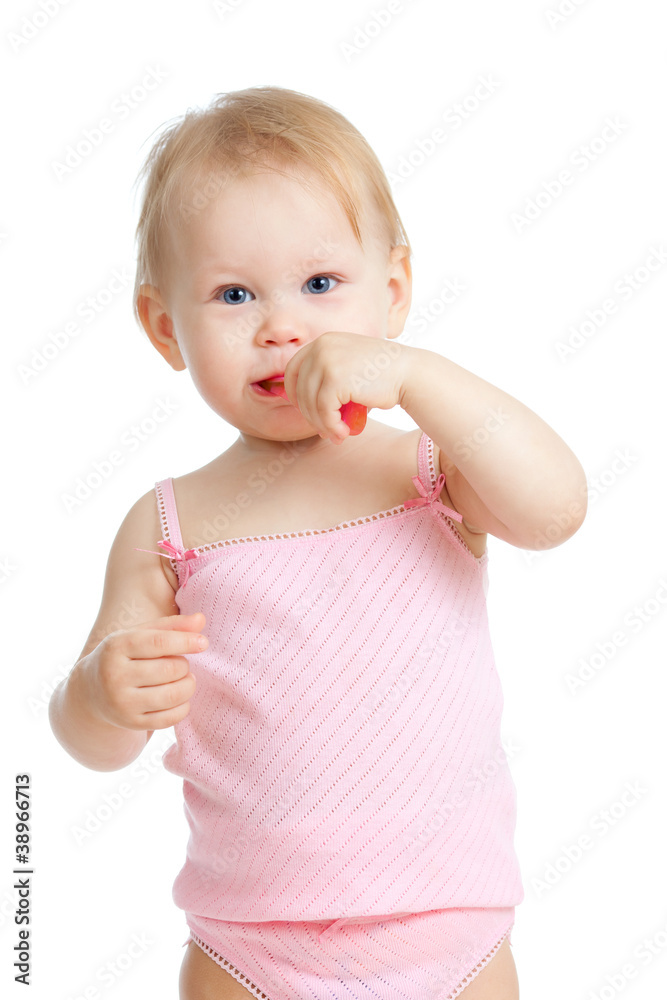 baby cleaning teeth and smiling, isolated on white background baby cleaning teeth and smiling, isolated on white background