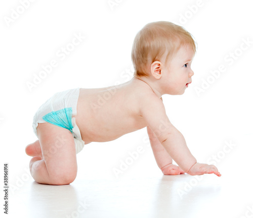 funny baby goes down on all...