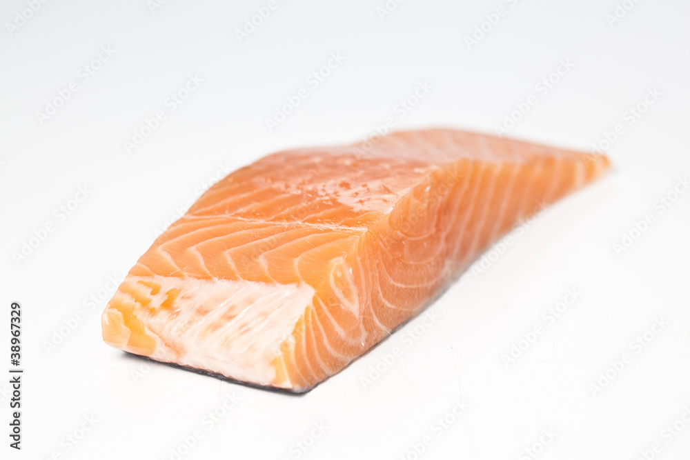 fresh salmon on white background.