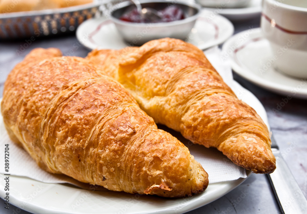 fresh croissant on table ,Delicious!