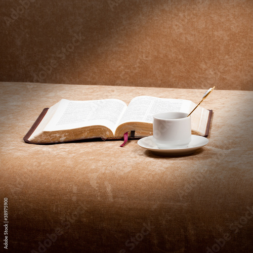 Composition with Book and cup of coffee