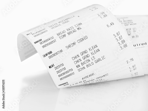 Closeup of grocery shopping receipt