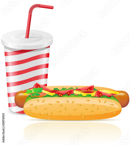 paper cup with soda and hotdog