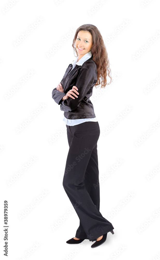 Modern business woman smiling and looking, full length portrai Modern business woman smiling and looking, full length portrai