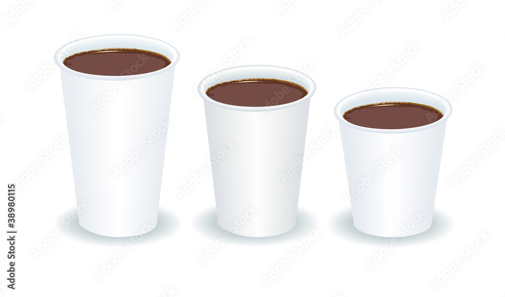 three paper cups filled with coffee three paper cups filled with coffee
