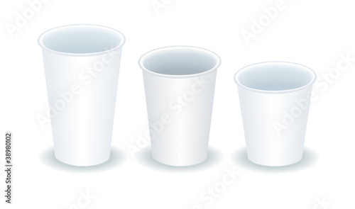 three empty coffee paper cups