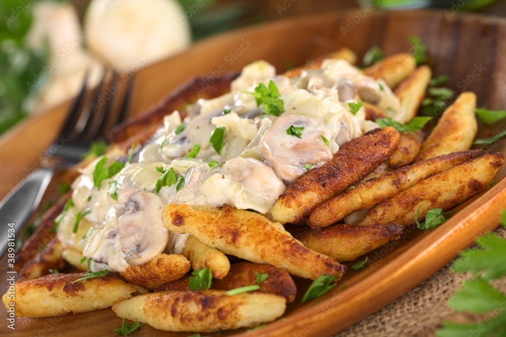 Schupfnudeln (Swabian potato noodles) with mushrooms Schupfnudeln (Swabian potato noodles) with mushrooms