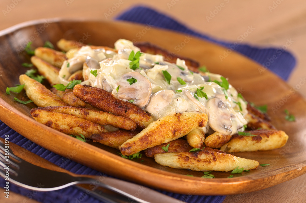 Schupfnudeln (Swabian potato noodles) with mushrooms Schupfnudeln (Swabian potato noodles) with mushrooms