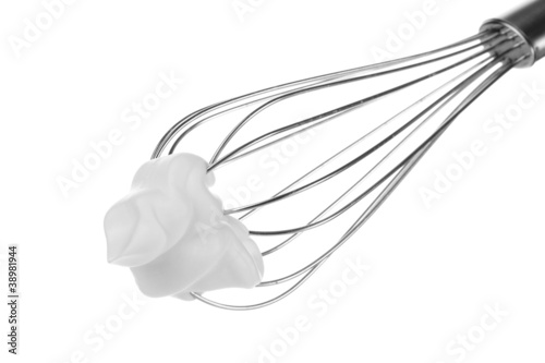 Fototapeta Metal whisk for whipping eggs with cream isolated on white