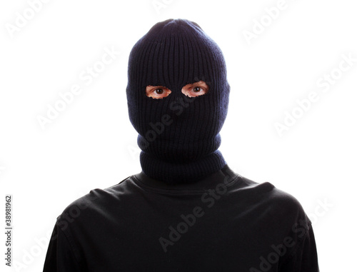 Bandit in black mask isolated on white