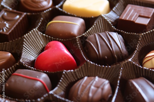 Red heart in a box of chocolates