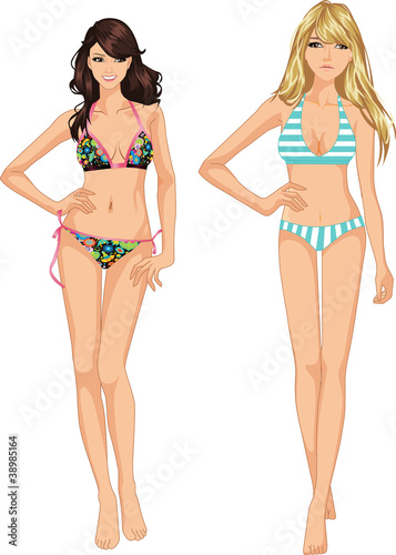 two vector girls in bikini