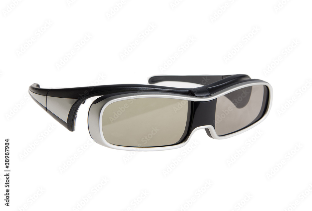 Fototapeta premium Modern 3D viewing glasses isolated on white
