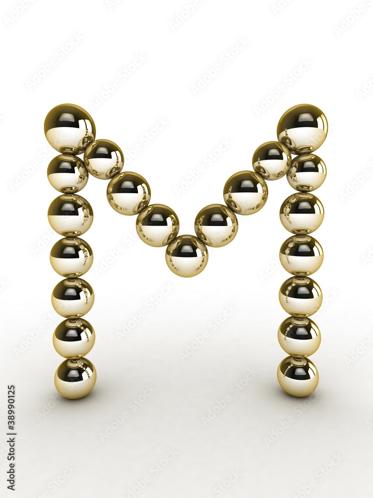 3d alphabet of gold beads. 3d alphabet of gold beads.