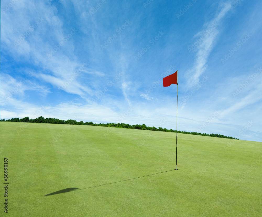 Flag and the golf field Flag and the golf field