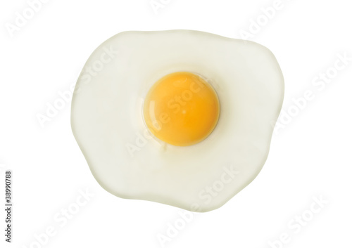 Broken egg isolated on white top view