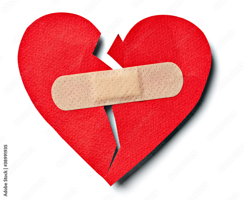 broken heart love relationship and plaster bandage Stock Photo | Adobe Stock