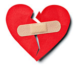 broken heart love relationship and plaster bandage