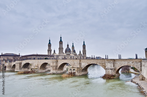 Stone Bridge across the Ebro River at Zaragoza, Spain