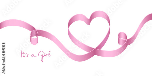 Satin Bow Pink Heart Birth "It´s a girl"