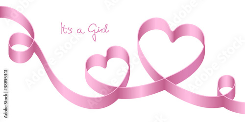 Satin Bow Pink 2 Hearts Birth "It´s a girl"
