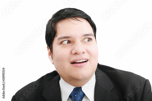 Canvas Print Shocked and scared businessman on a white background
