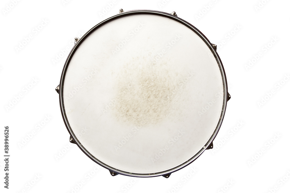Snare drum top view isolated on white - obrazy, fototapety, plakaty 