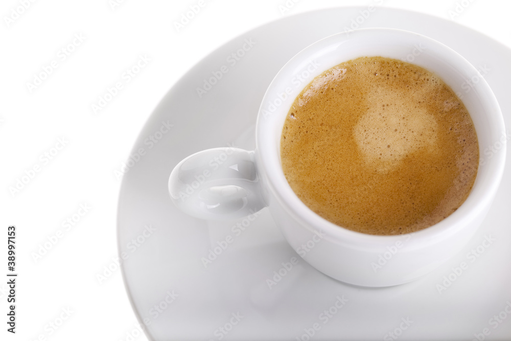 Classic espresso cup filled top view on white Classic espresso cup filled top view on white