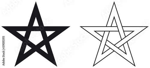 Pentagram, pentalpha, pentangle, star pentagon, the shape of a five-pointed star drawn with five straight strokes. Illustration on white background. Vector.