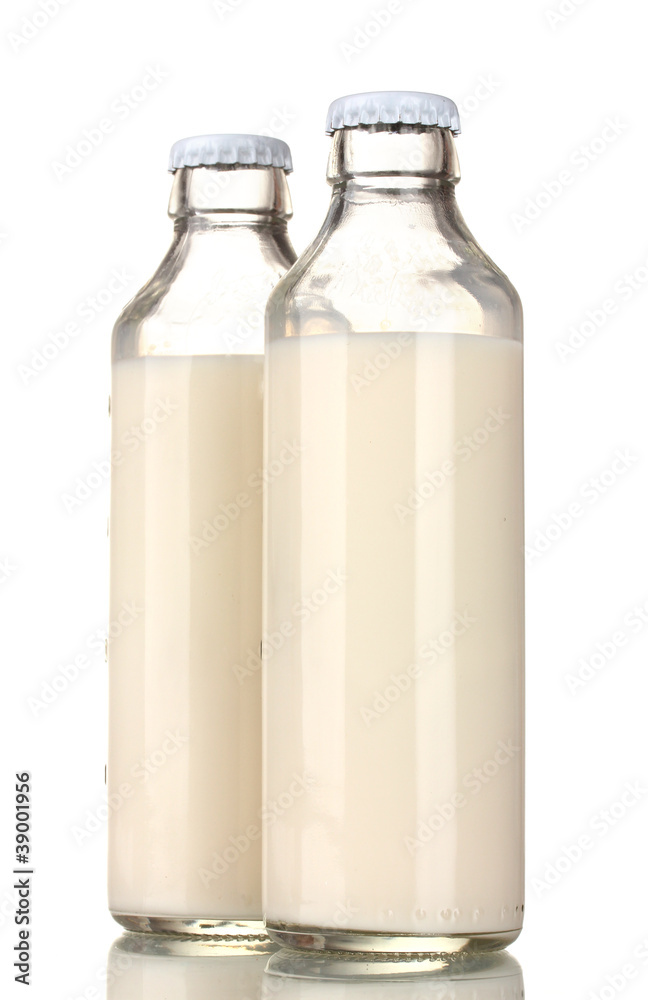 Two bottle of milk isolated on white