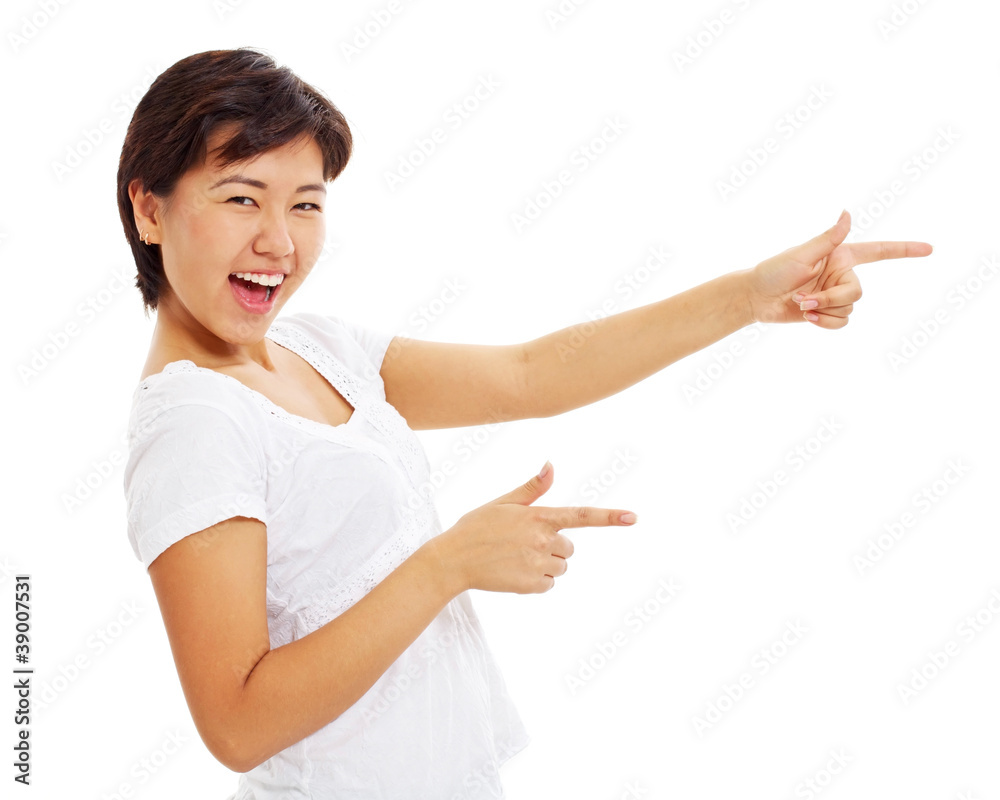 Young beautiful woman presenting something Young beautiful woman presenting something