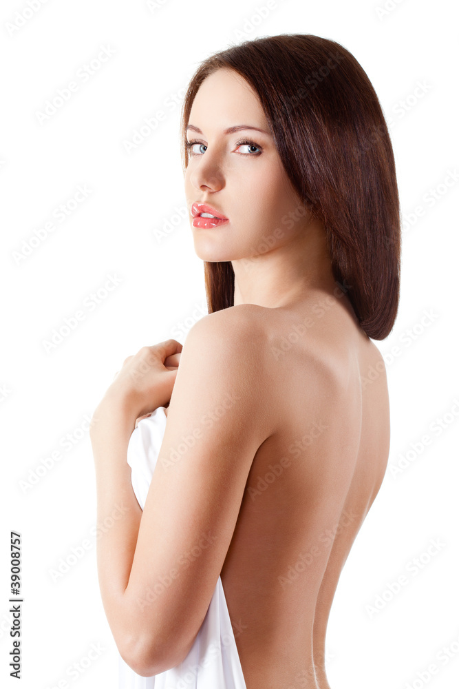 Obraz premium beautiful brunette with white sheet