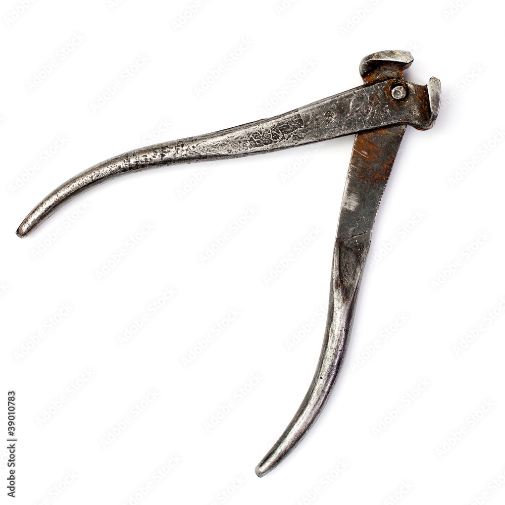 old rusty pliers against the white background old rusty pliers against the white background
