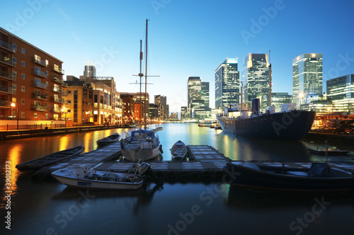 Canary Wharf view from West India Millwall Docks.. photo