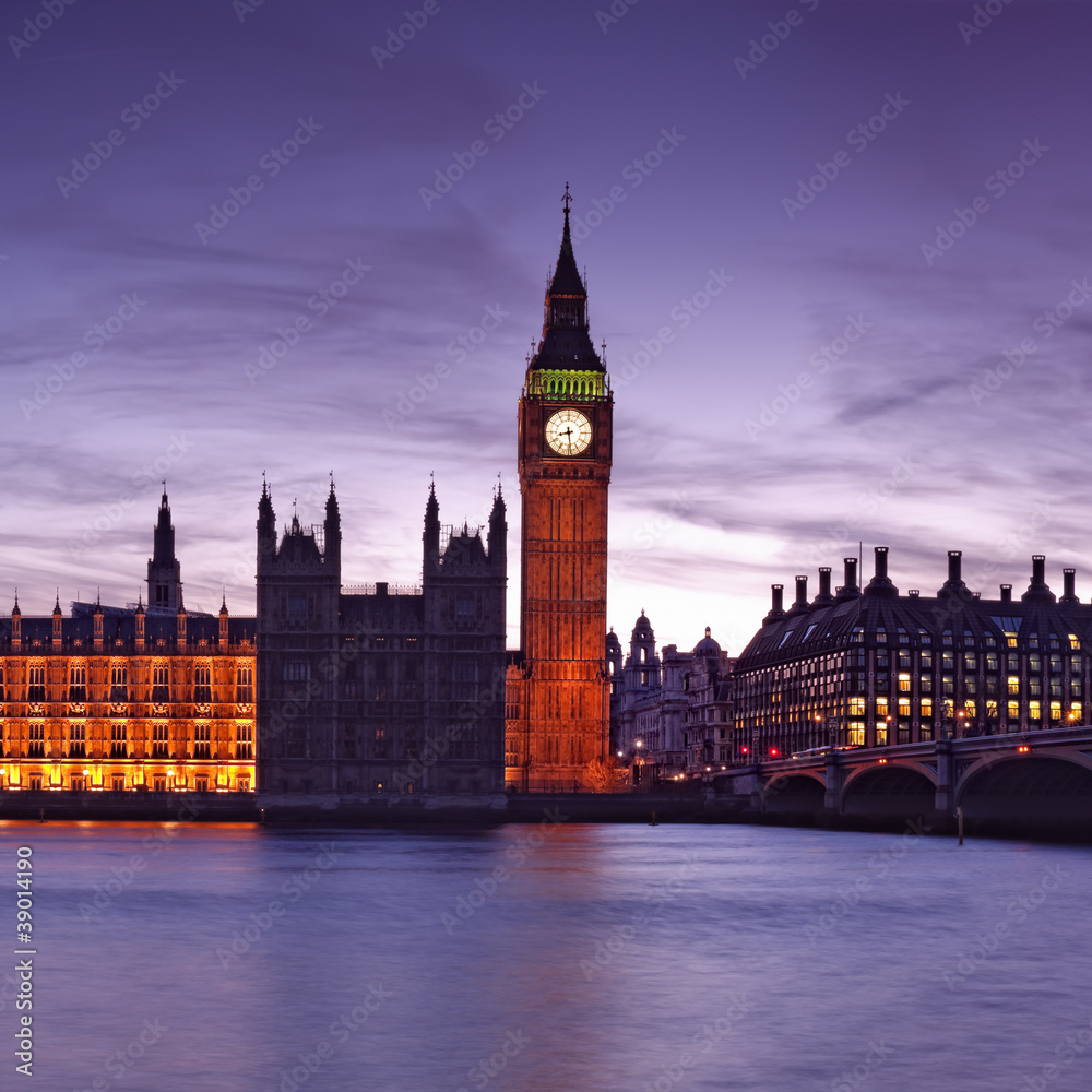 Night view of Houses of Parliament.