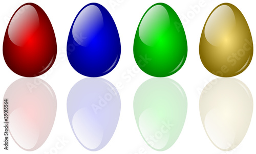 Set of very shiny easter eggs with reflection