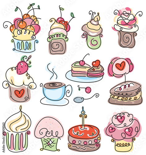 Cute icons of cupcakes for sweet design.