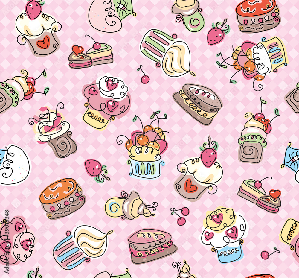 Seamless pattern of cupcakes for sweet design.