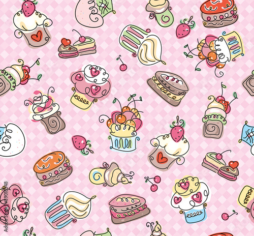 Seamless pattern of cupcakes for sweet design.