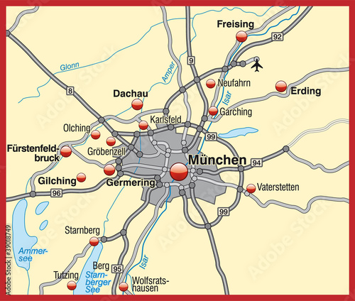 Stadtplan von München in rot