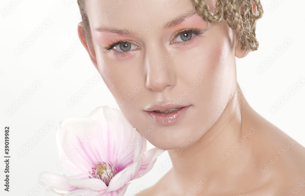 Beautiful young woman with lily flower Beautiful young woman with lily flower