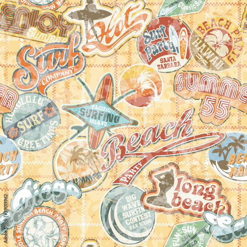 Vintage beach labels seamless pattern