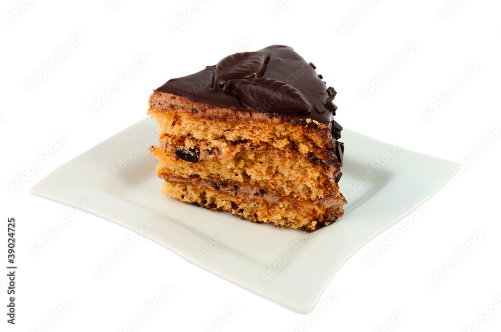 piece of chocolate cake on a plate isolated piece of chocolate cake on a plate isolated