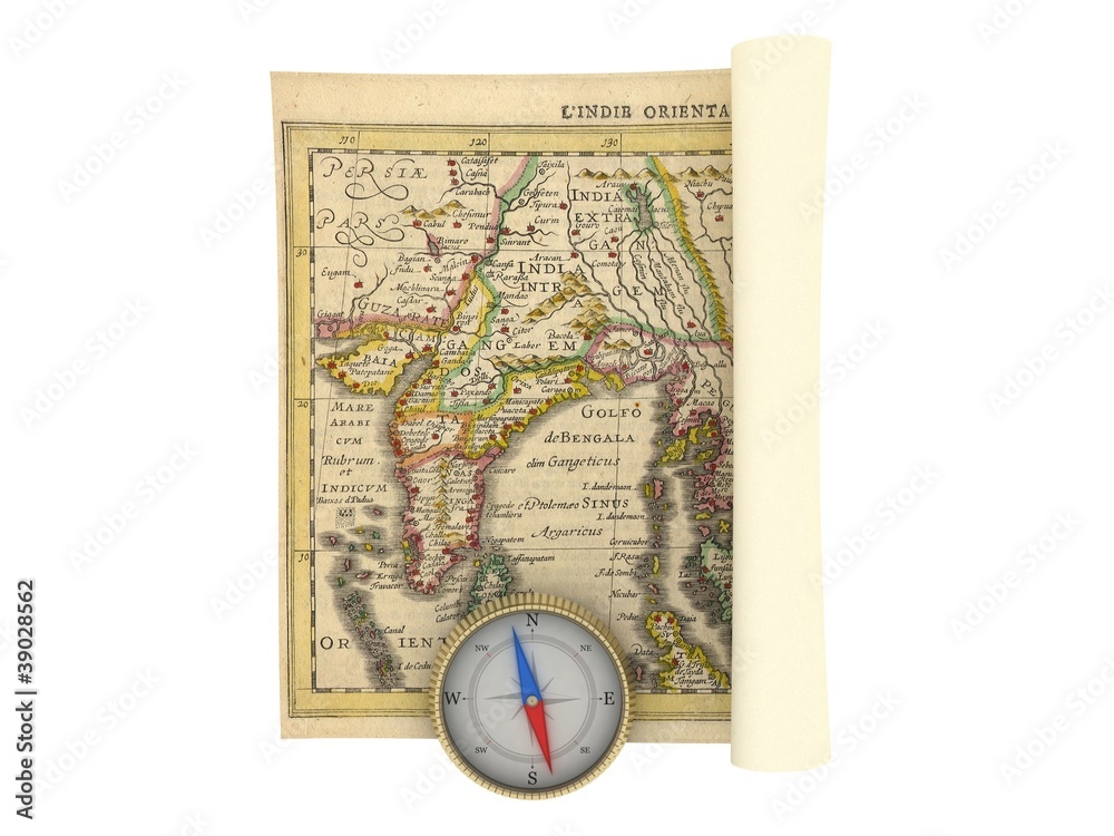 Old Map and Compass Isolated on white Old Map and Compass Isolated on white